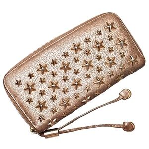 Jimmy Choo Taupe Gold Star-Studded Zip Around Long Wallet Authentic